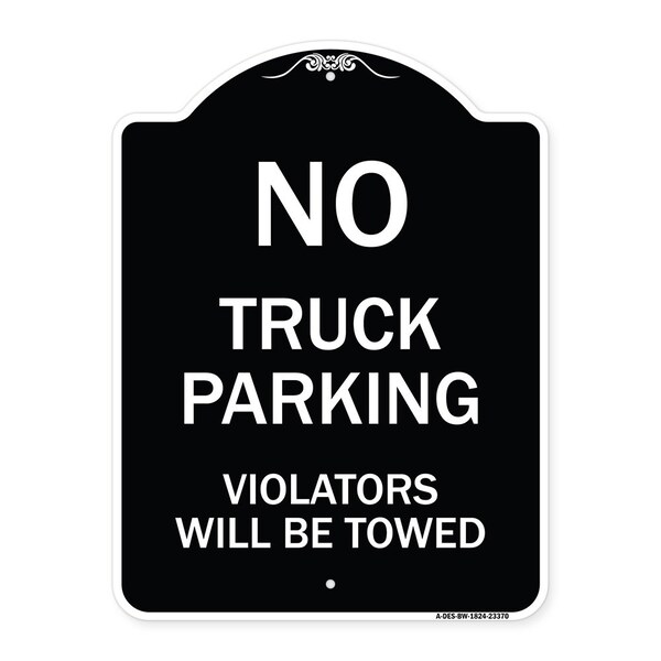 Parking Restriction No Truck Parking Violators Towed Heavy-Gauge Alum Sign, 24" x 18", BW-1824-23370